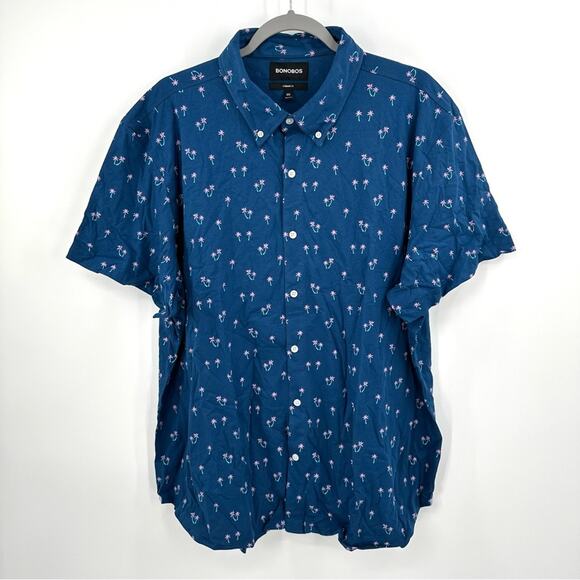 Bonobos Riviera Palm Print Button Down Shirt in blue Size XXL - Picture 2 of 8